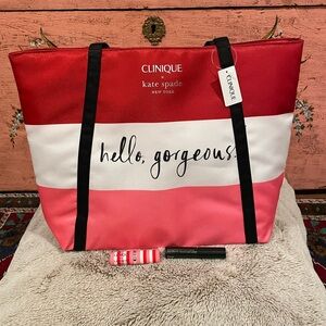 Kate Spade x Clinique “ Hello Gorgeous” Tote Bag with Mascara and Lipstick